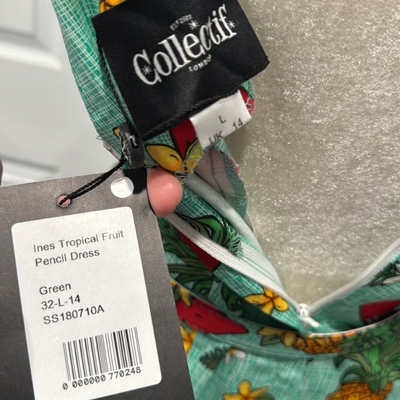 NWT Collectif London Ines Tropical Fruit Pencil Dress Size Large UK 14 US 10 NEW - Picture 3 of 13